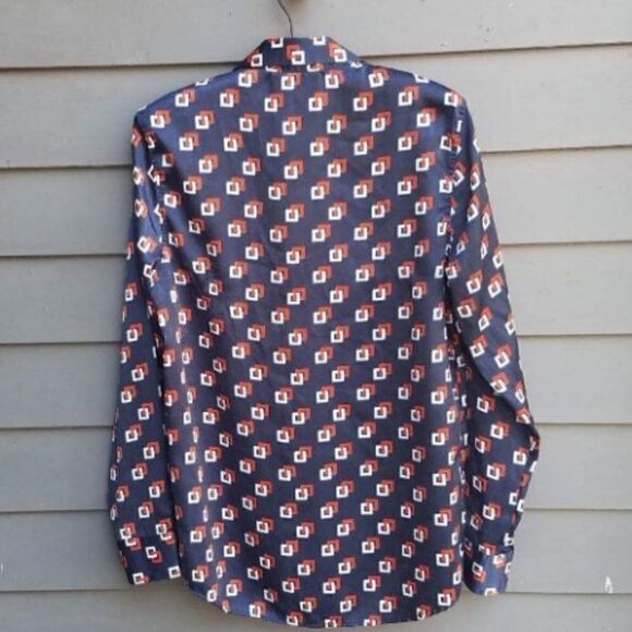 Zara Red White Blue Button Down Long Sleeve Blouse see measurements - Picture 4 of 5